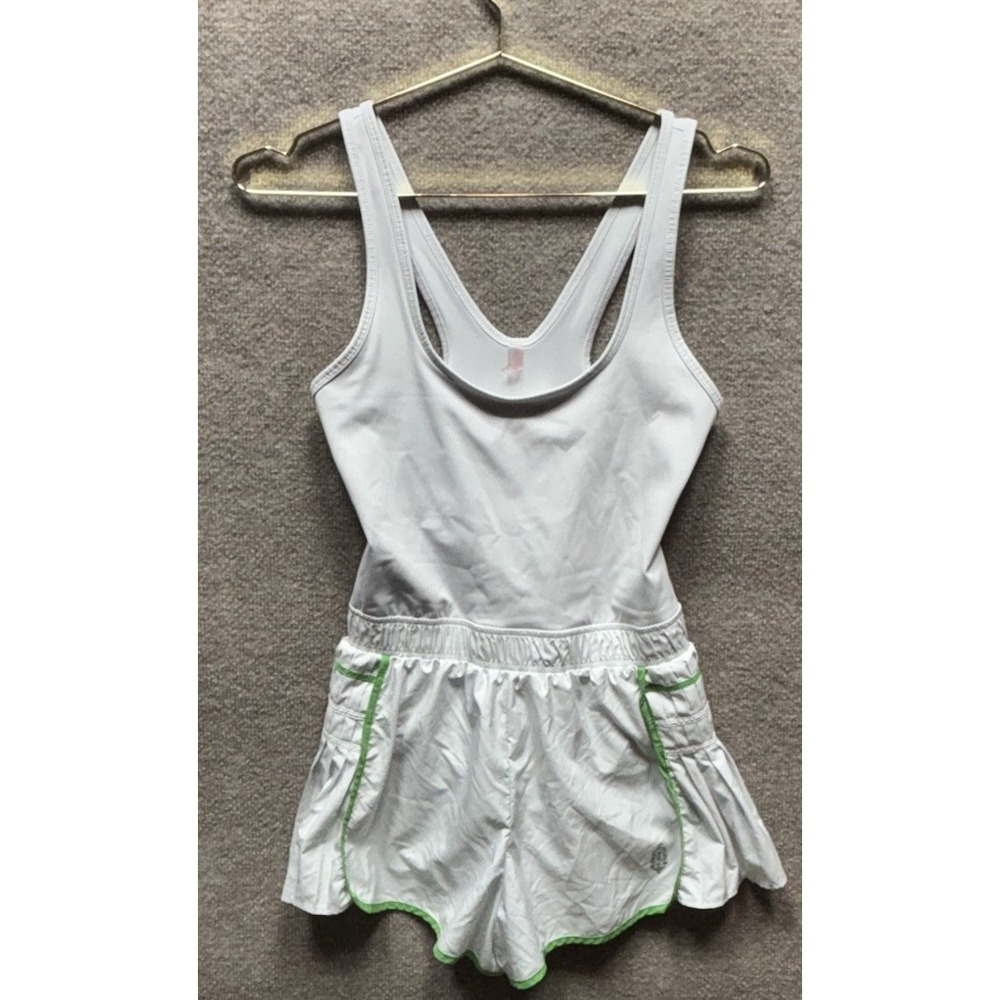 Free People Movement Easy Tiger Tennis Shortsie Romper White Green Womens S EUC
